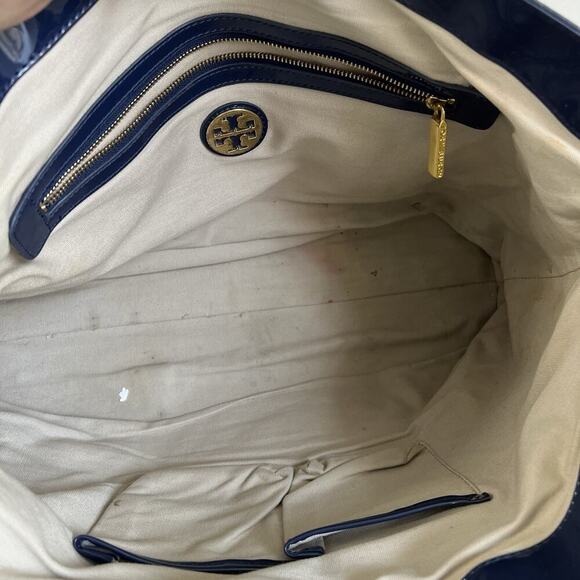 Tory Burch Canvas Jane Tote Shoulder Bag Beach Navy Blue Double Straps Travel - Picture 8 of 15